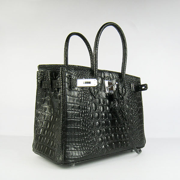 Replica Hermes Birkin 30CM Crocodile Head Veins Bag Black 6088 On Sale - Click Image to Close